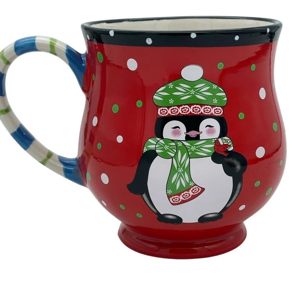 Temptations by Tara 'Winter Whimsy' Red W/ Penguin 16oz Holiday Mug New No Box